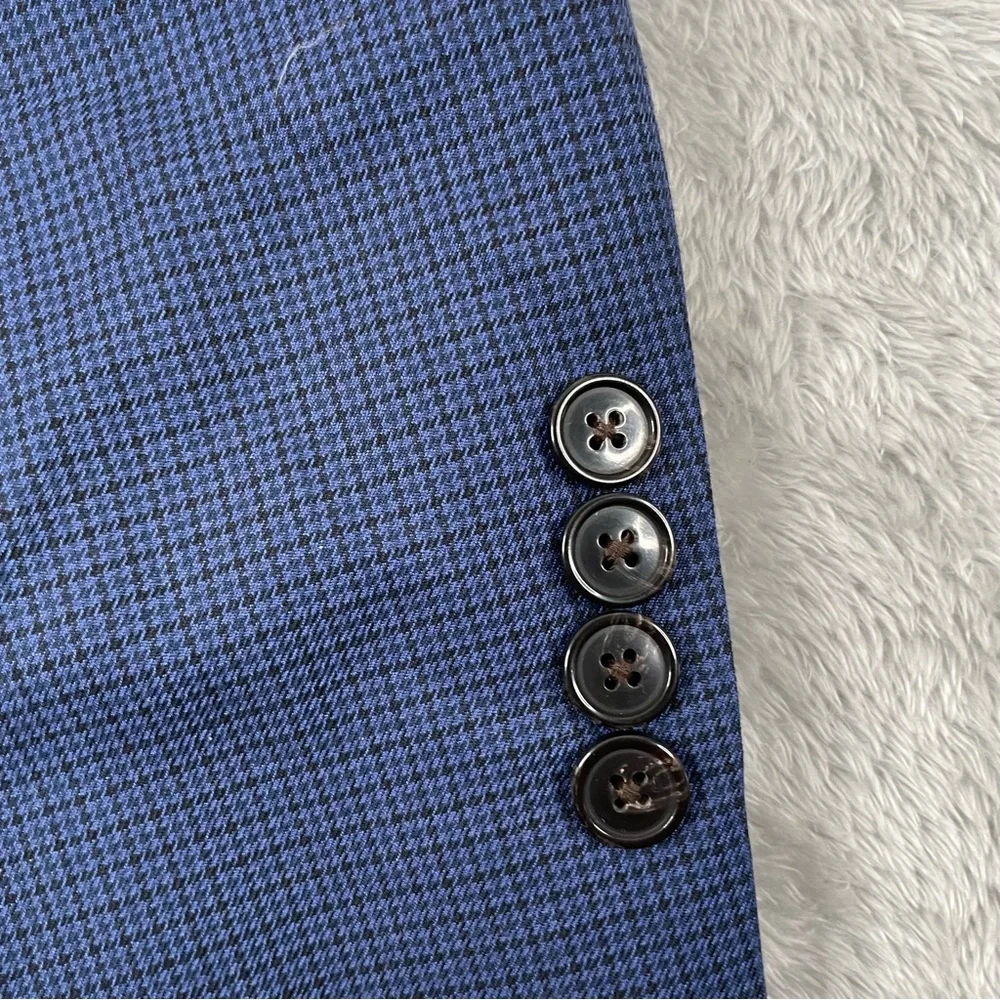 Chaps‎ 46R Polyester Button Blazer Sport Coat Jacket Check Blue